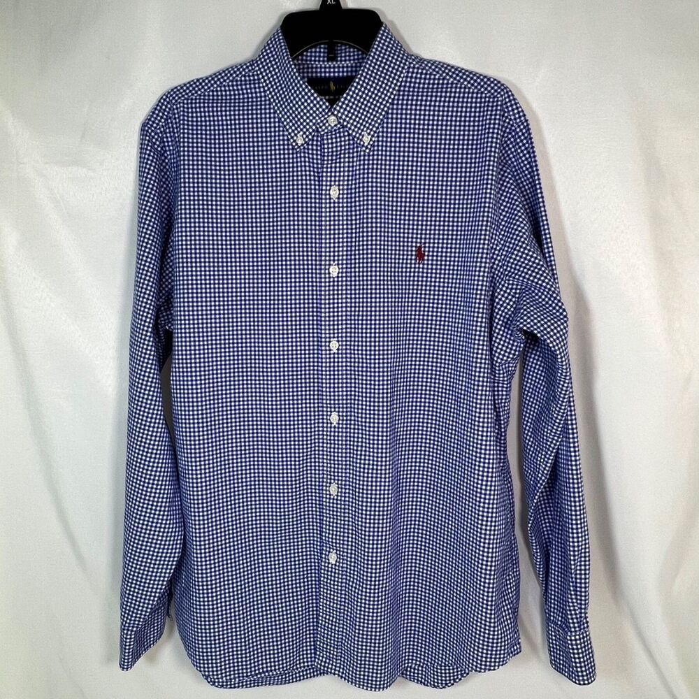 Polo Ralph Lauren Men's L Classic Fit Blue Gingham Stretch Button Down Shirt